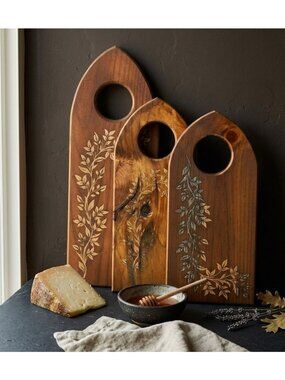 Gothic Arch Charcuterie Board Set of 3 | Cathedral Arch Serving Board Engraved